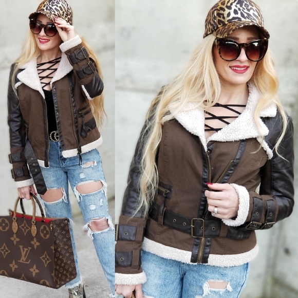 EMILY Jacket leather/fur and canvas textures - Picture 2 of 4